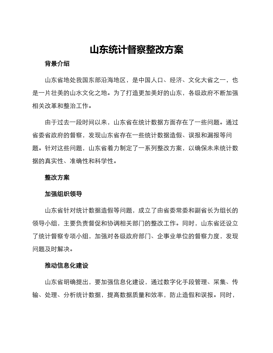 山东统计督察整改方案_第1页