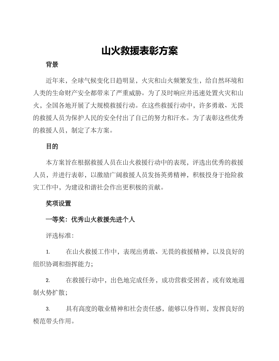 山火救援表彰方案_第1页