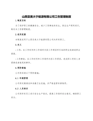 山西亚美大宁能源有限公司工伤管理制度