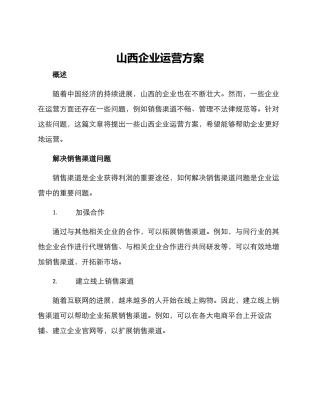 山西企业运营方案