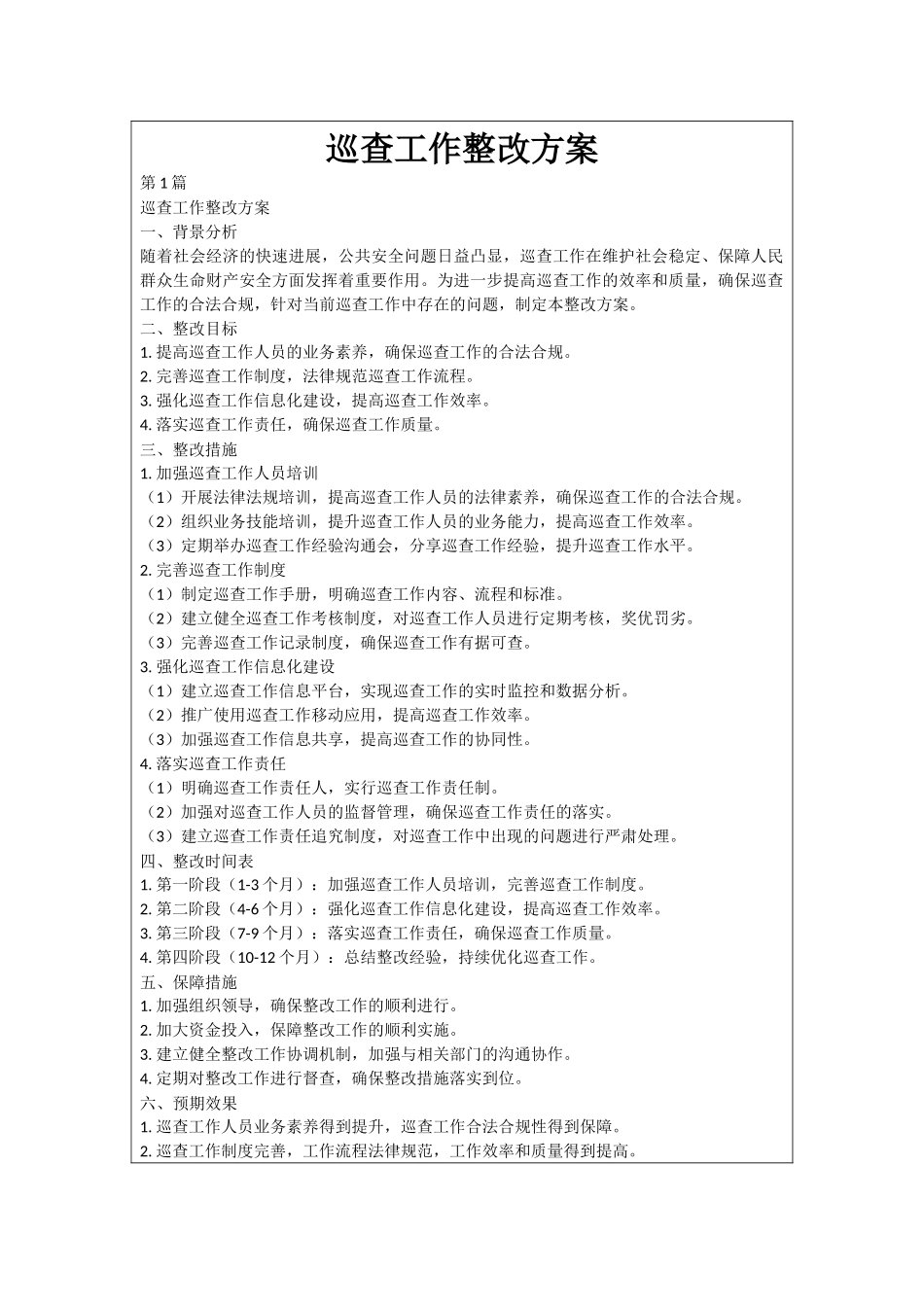 巡查工作整改方案_第1页