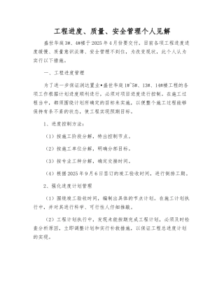 工程进度、质量、安全管理个人见解