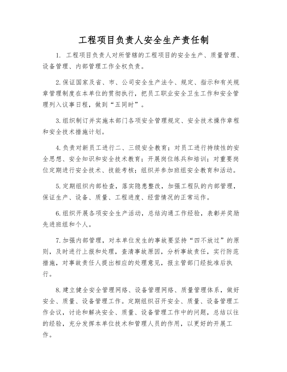 工程项目负责人安全生产责任制_第1页