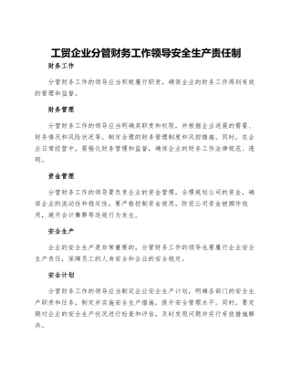 工贸企业分管财务工作领导安全生产责任制