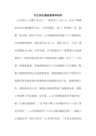 市五四红旗团委推荐材料