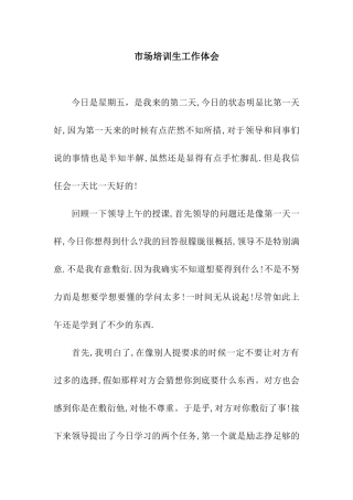 市场培训生工作体会