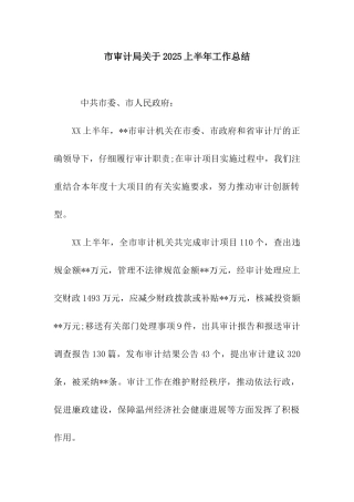 市审计局关于2025上半年工作总结