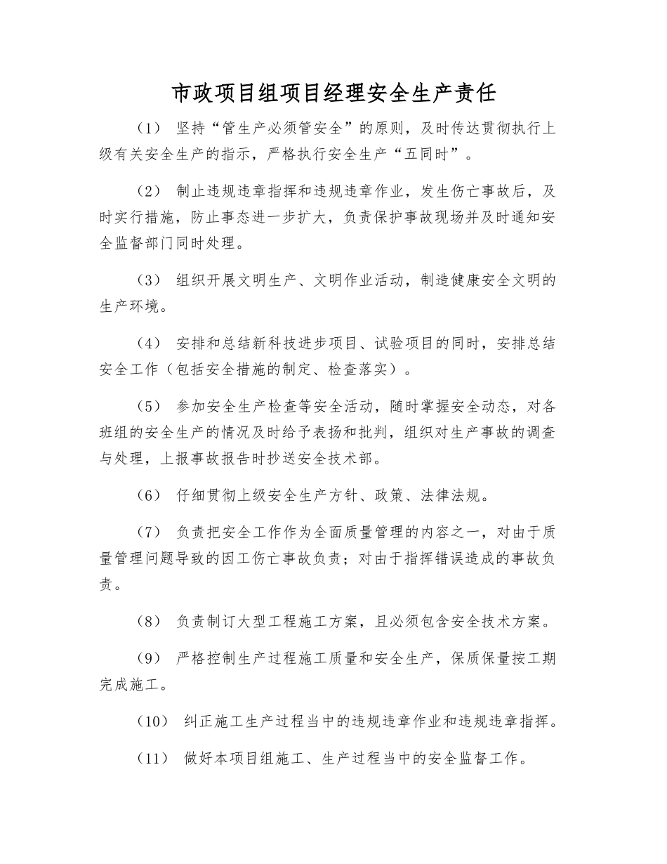 市政项目组项目经理安全生产责任_第1页