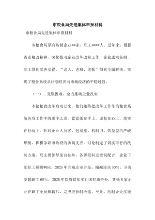 市粮食局先进集体申报材料