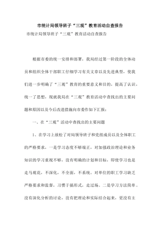 市统计局领导班子“三观”教育活动自查报告