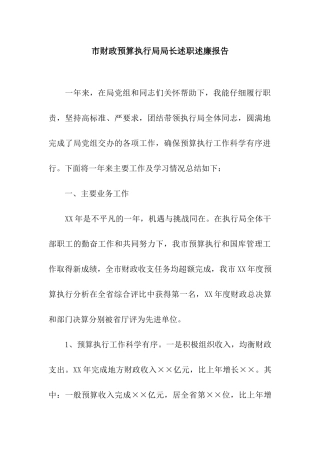 市财政预算执行局局长述职述廉报告