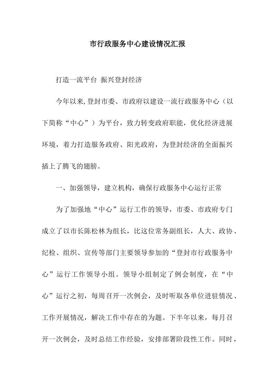 市行政服务中心建设情况汇报_第1页