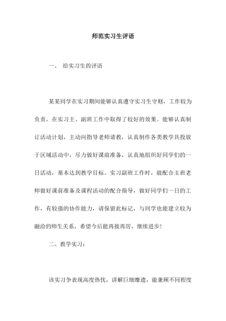 师范实习生评语
