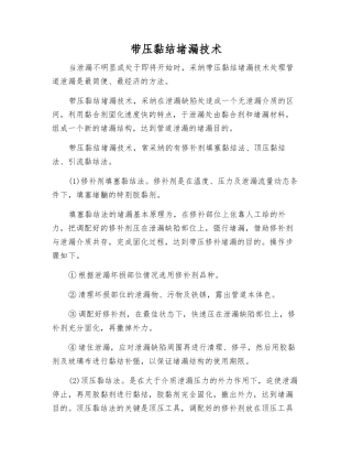 带压黏结堵漏技术