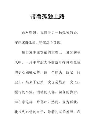 带着孤独上路