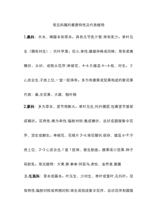 常见科属的主要特征及代表植物
