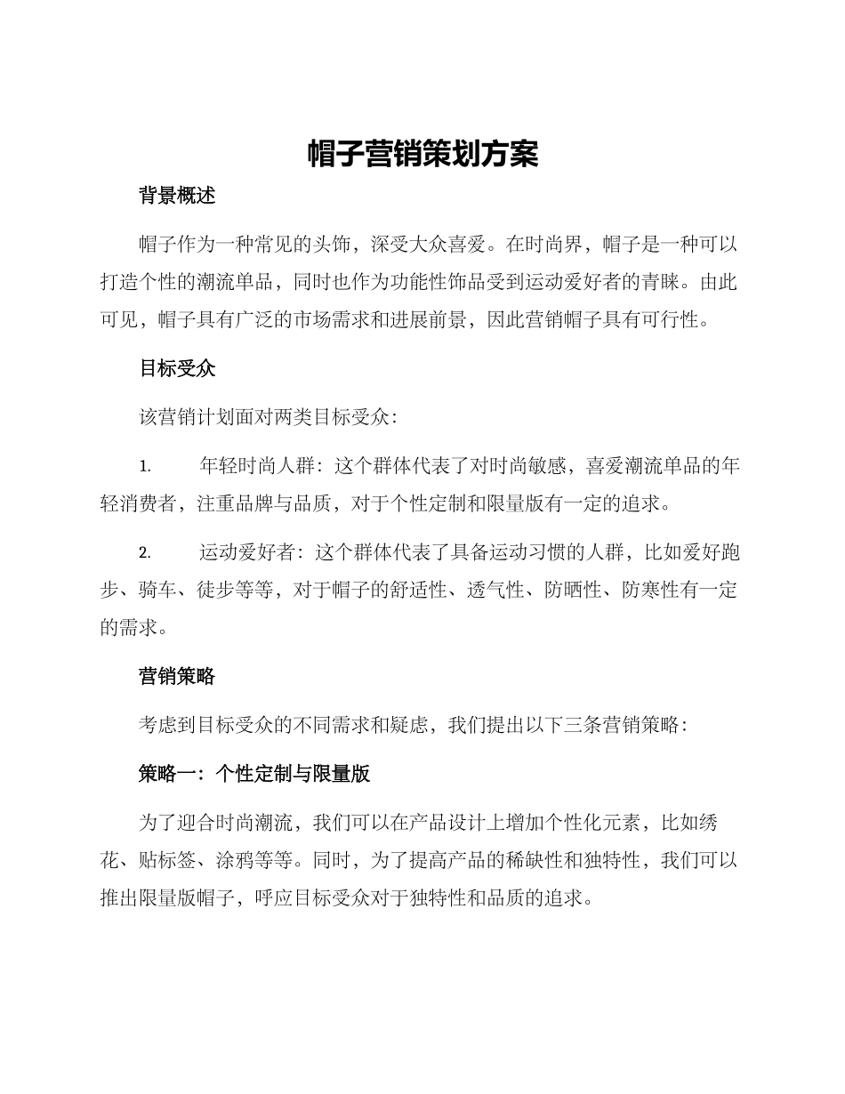 帽子营销策划方案_第1页