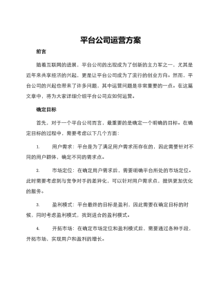 平台公司运营方案