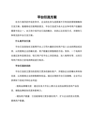 平台引流方案