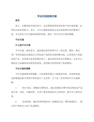 平台引流招商方案