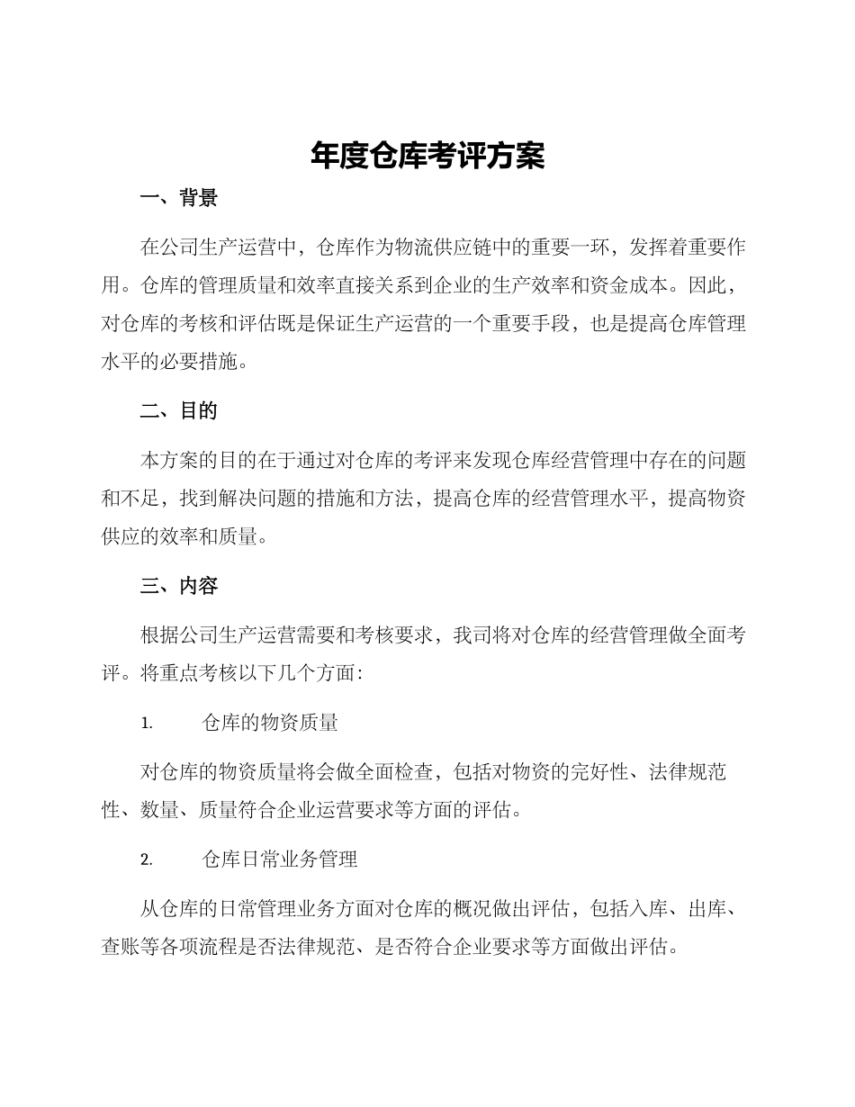 年度仓库考评方案_第1页