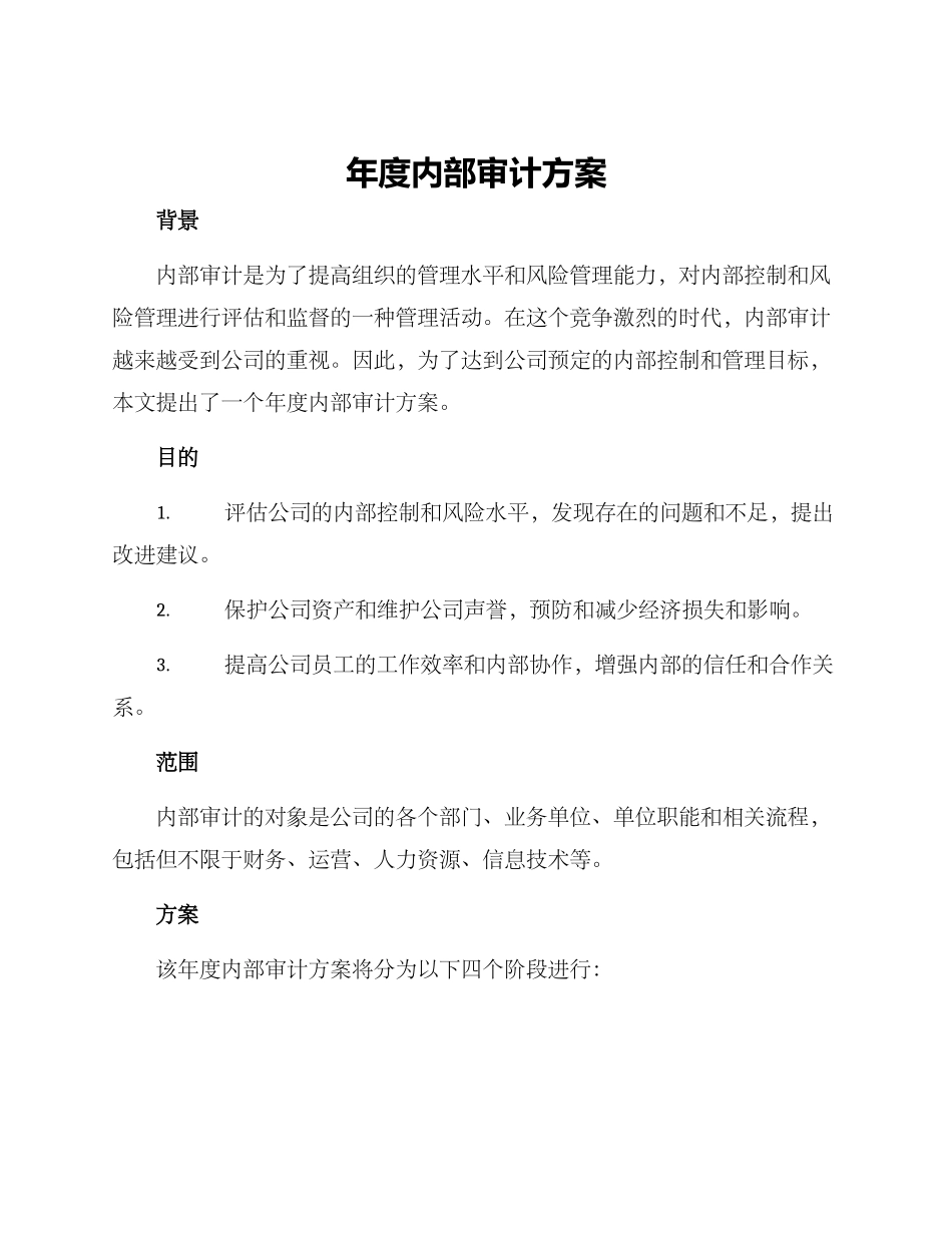 年度内部审计方案_第1页