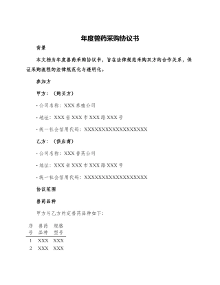 年度兽药采购协议书