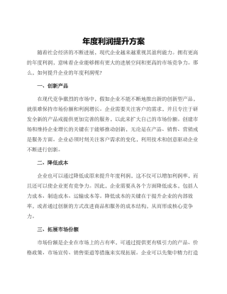 年度利润提升方案