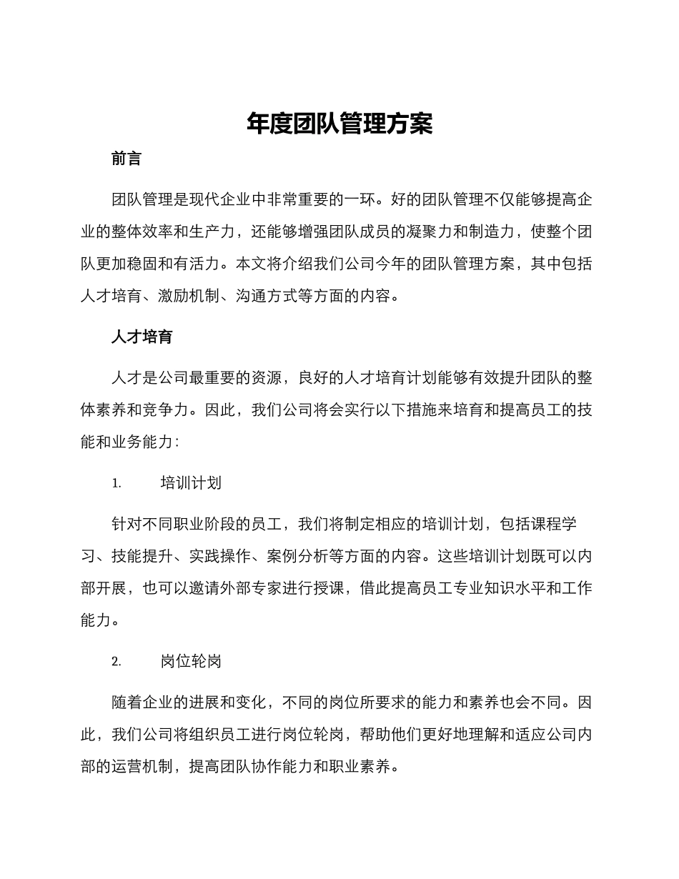 年度团队管理方案_第1页