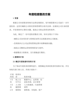 年度检查整改方案