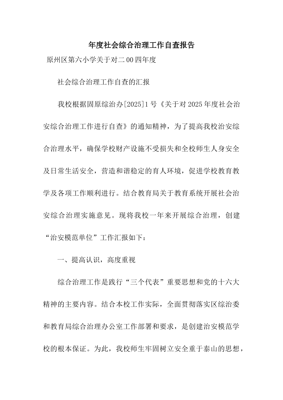 年度社会综合治理工作自查报告_第1页