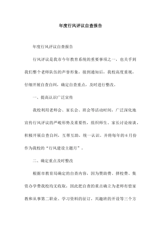 年度行风评议自查报告