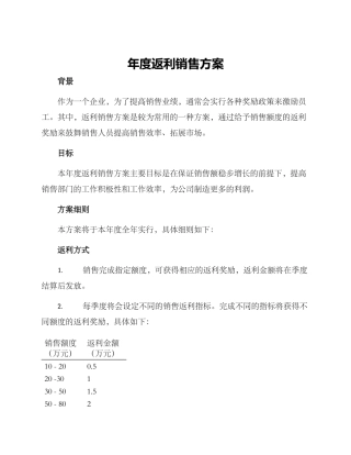 年度返利销售方案