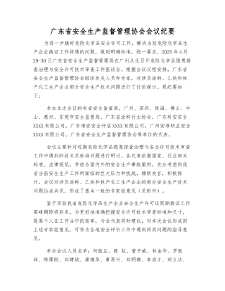 广东省安全生产监督管理协会会议纪要