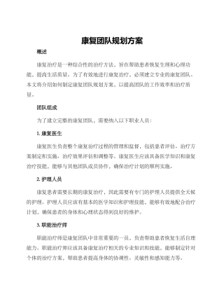 康复团队规划方案