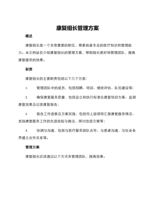 康复组长管理方案