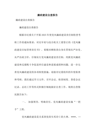 廉政建设自查报告