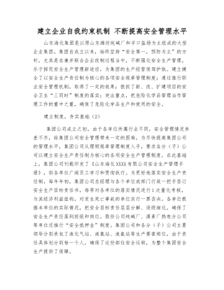 建立企业自我约束机制-不断提高安全管理水平
