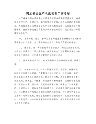 建立安全生产长效机制工作总结