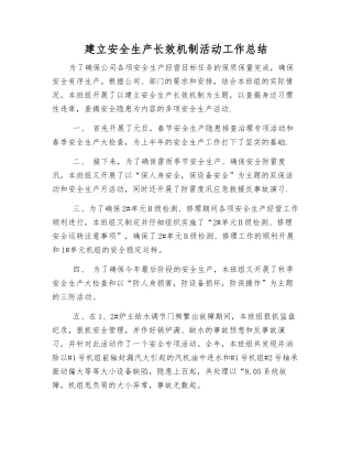 建立安全生产长效机制活动工作总结