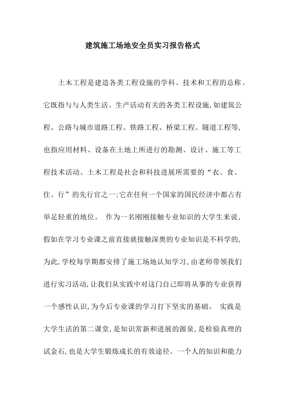 建筑工地安全员实习报告格式_第1页