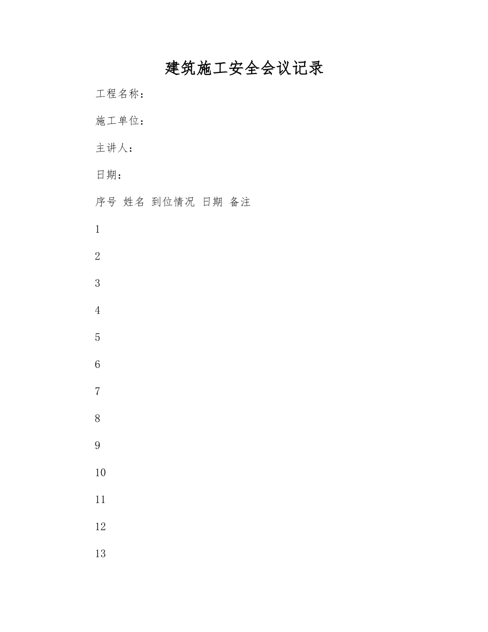 建筑施工安全会议记录_第1页