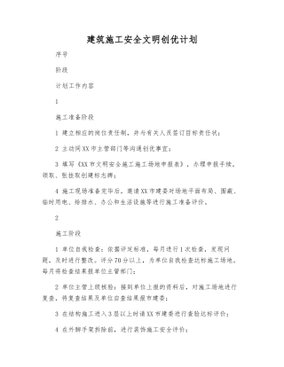 建筑施工安全文明创优计划