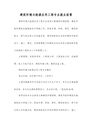 建筑环境与能源应用工程专业就业前景