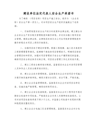 建设单位法定代表人安全生产承诺书
