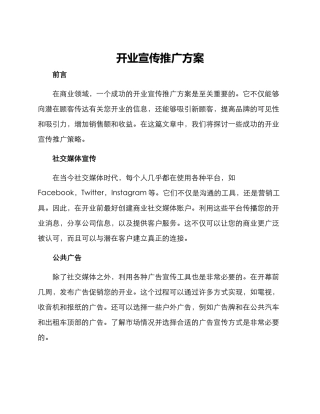 开业宣传推广方案