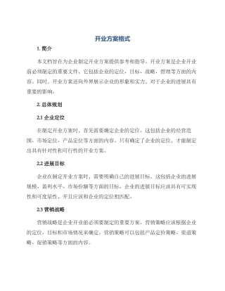 开业方案格式