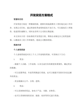 开发奖惩方案格式