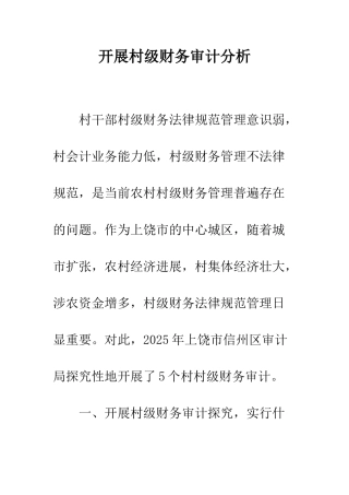 开展村级财务审计分析