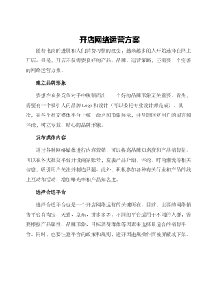 开店网络运营方案